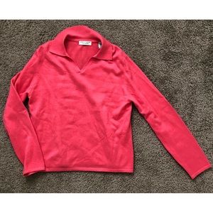 Bright coral 100% cashmere collared sweater